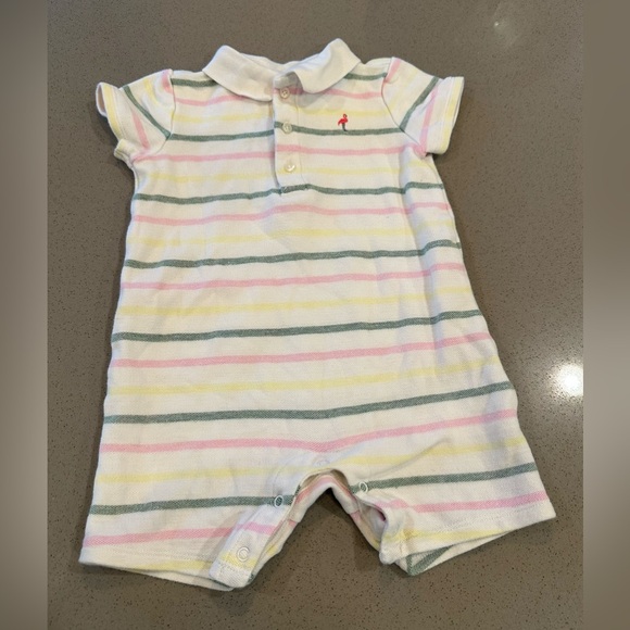 Janie and Jack Other - Janie and Jack Baby Striped Pique Polo Flamingo Romper Size 18-24 M